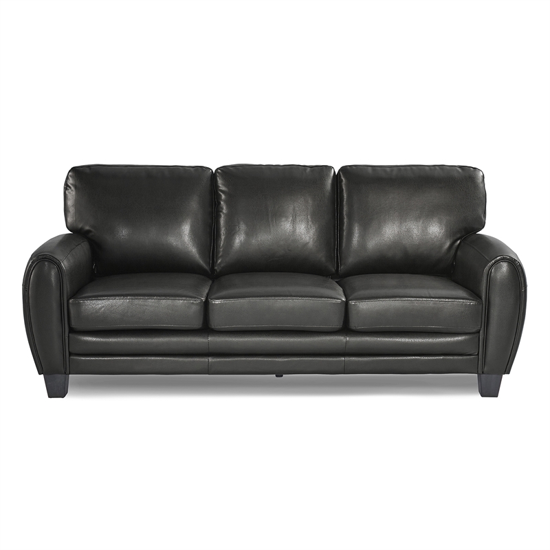 Pemberly Row Faux Leather 2-Piece Retro-Style Sofa Set 300 lbs in Black