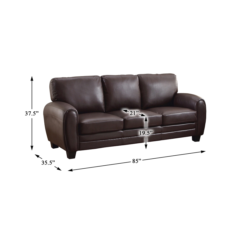 Pemberly Row Faux Leather 2-Piece Retro-Style Sofa Set 300 lbs in Dark Brown