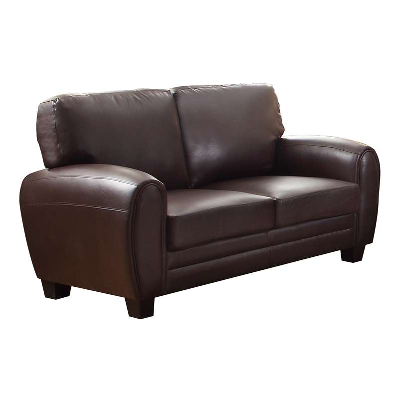 Pemberly Row Faux Leather 2-Piece Retro-Style Sofa Set 300 lbs in Dark Brown