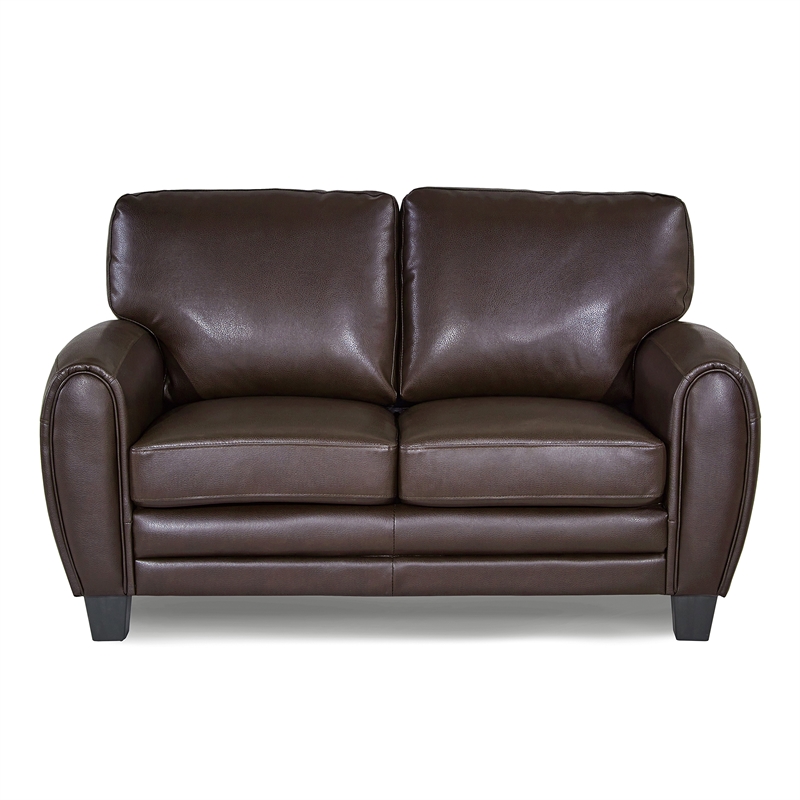 Pemberly Row Faux Leather 2-Piece Retro-Style Sofa Set 300 lbs in Dark Brown