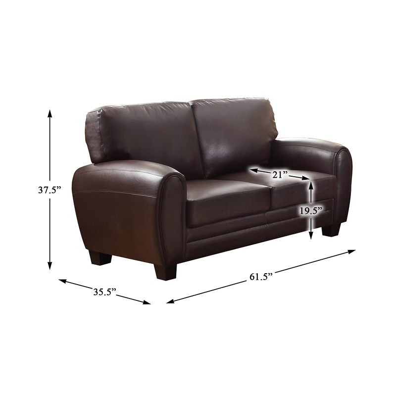 Pemberly Row Faux Leather 2-Piece Retro-Style Sofa Set 300 lbs in Dark Brown