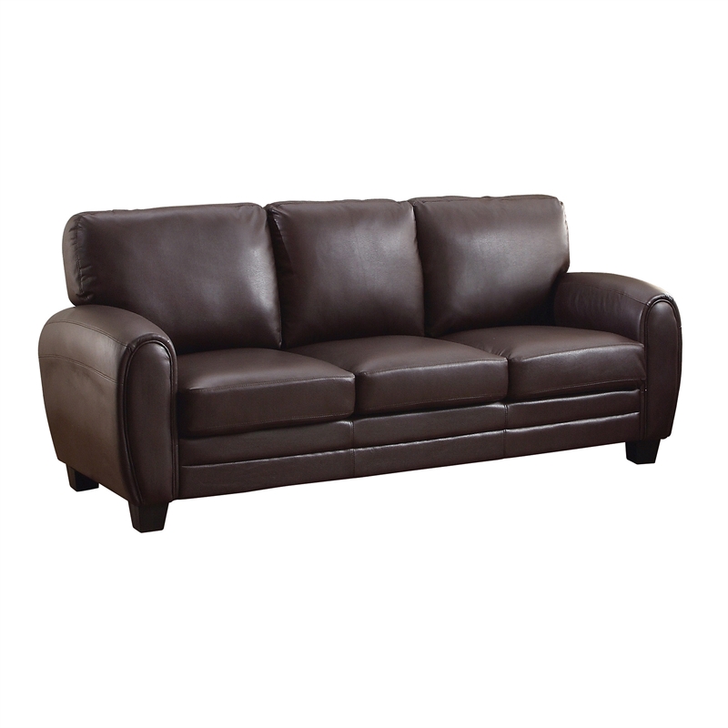 Pemberly Row Faux Leather 2-Piece Retro-Style Sofa Set 300 lbs in Dark Brown