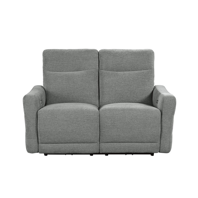 Pemberly Row Chenille 2-Piece Power Lay-Flat Reclining Sofa Set with USB in Gray
