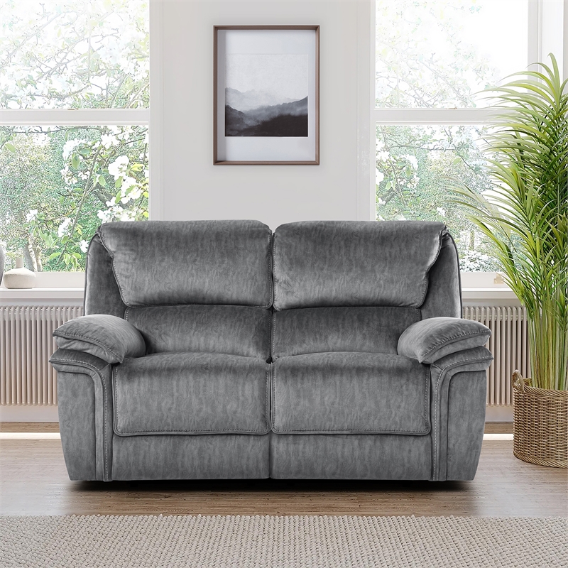 Pemberly Row Microfiber 2-Piece Manual Reclining Sofa Set 300 lbs in Gray