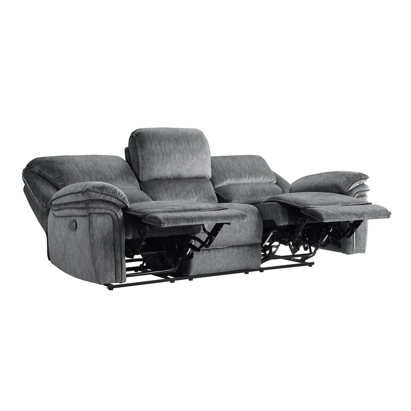 Pemberly Row Microfiber 2-Piece Manual Reclining Sofa Set 300 lbs in Gray