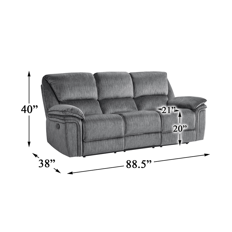 Pemberly Row Microfiber 2-Piece Manual Reclining Sofa Set 300 lbs in Gray