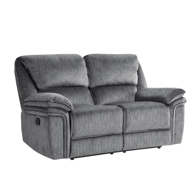 Pemberly Row Microfiber 2-Piece Manual Reclining Sofa Set 300 lbs in Gray