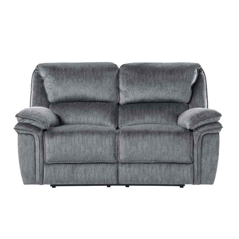 Pemberly Row Microfiber 2-Piece Manual Reclining Sofa Set 300 lbs in Gray