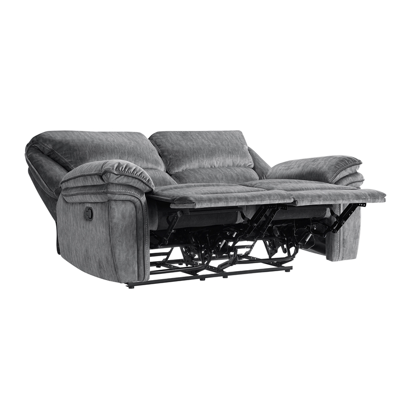 Pemberly Row Microfiber 2-Piece Manual Reclining Sofa Set 300 lbs in Gray