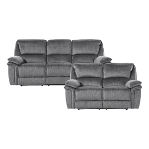 Pemberly Row Microfiber 2-Piece Manual Reclining Sofa Set 300 lbs in Gray