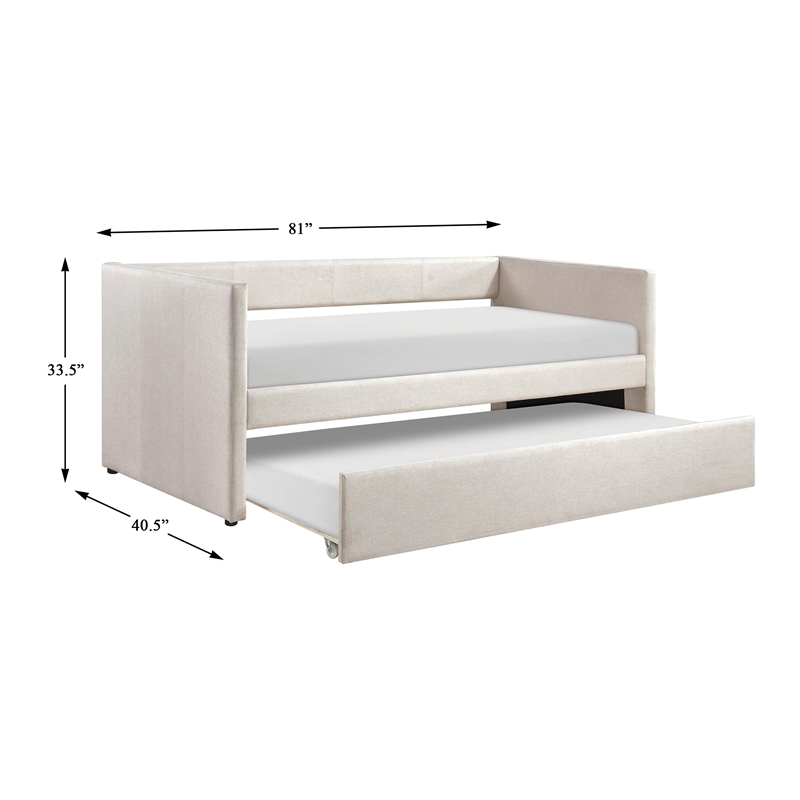 Pemberly Row Textured Fabric Daybed with Pull-Out Trundle 300 lbs in Beige