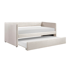 Pemberly Row Textured Fabric Daybed with Pull-Out Trundle 300 lbs in Beige