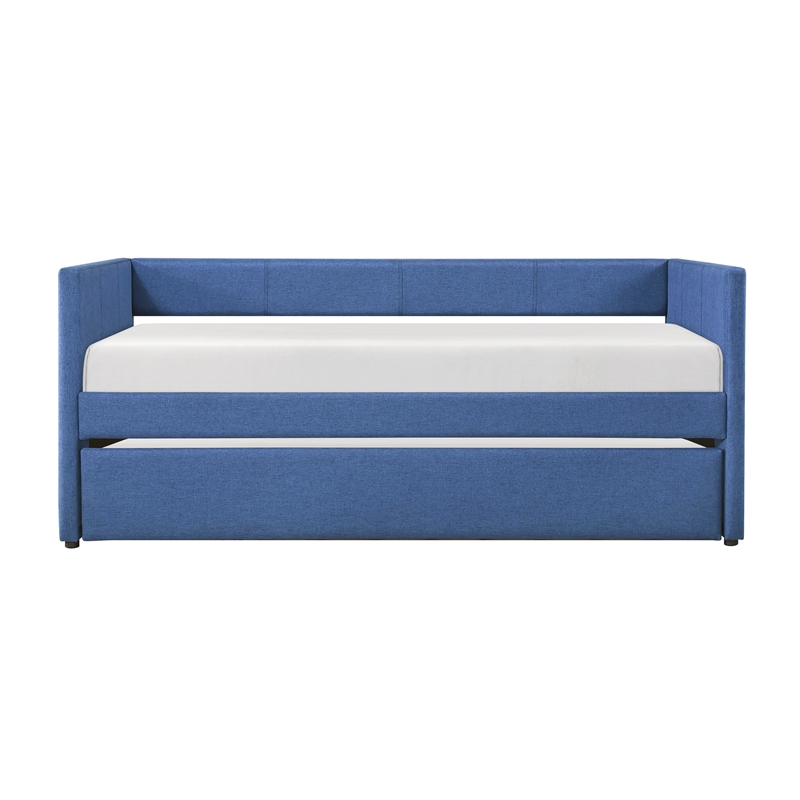 Pemberly Row Textured Fabric Daybed with Pull-Out Trundle 300 lbs in Blue