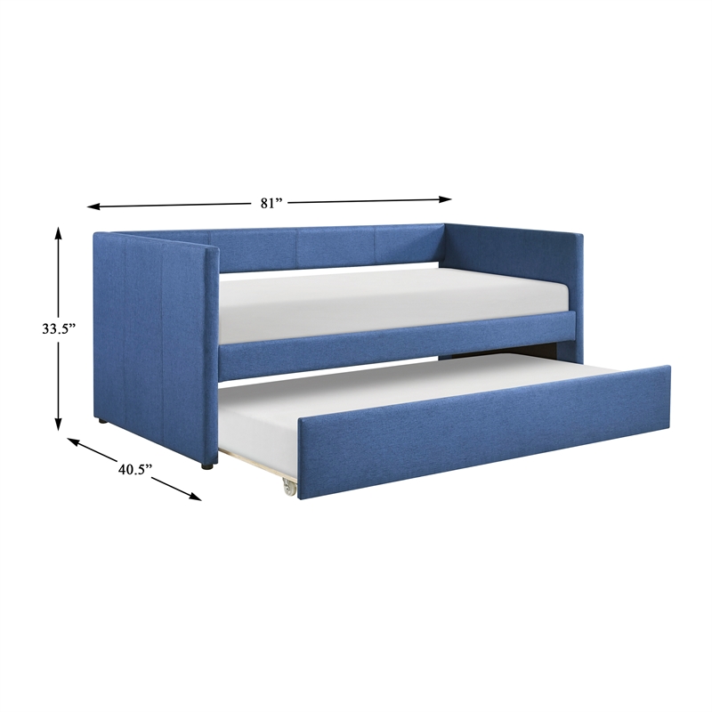 Pemberly Row Textured Fabric Daybed with Pull-Out Trundle 300 lbs in Blue