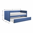 Pemberly Row Textured Fabric Daybed with Pull-Out Trundle 300 lbs in Blue