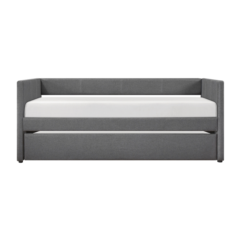 Pemberly Row Textured Fabric Daybed with Pull-Out Trundle 300 lbs in Dark Gray