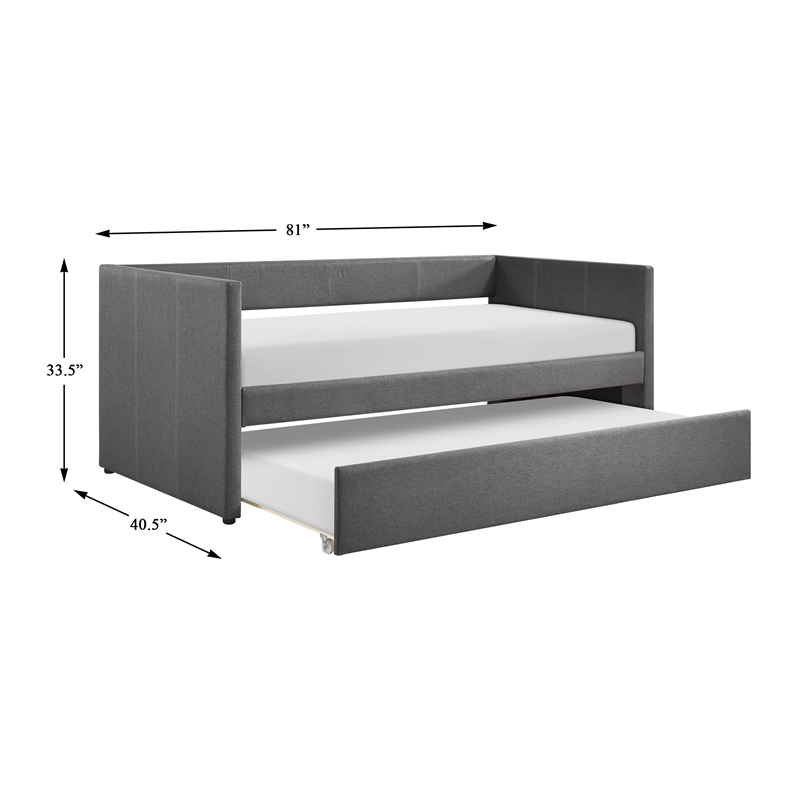 Pemberly Row Textured Fabric Daybed with Pull-Out Trundle 300 lbs in Dark Gray