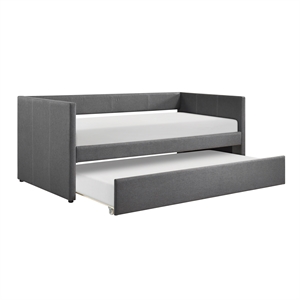 Pemberly Row Textured Fabric Daybed with Pull-Out Trundle 300 lbs in Dark Gray