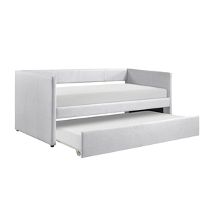 Pemberly Row Textured Fabric Daybed with Pull-Out Trundle 300 lbs in Gray