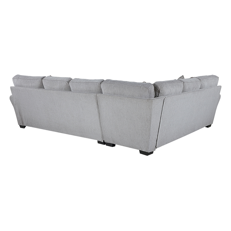 Pemberly Row Chenille 2-Piece Reversible Sectional with Faux Fur Pillows in Gray