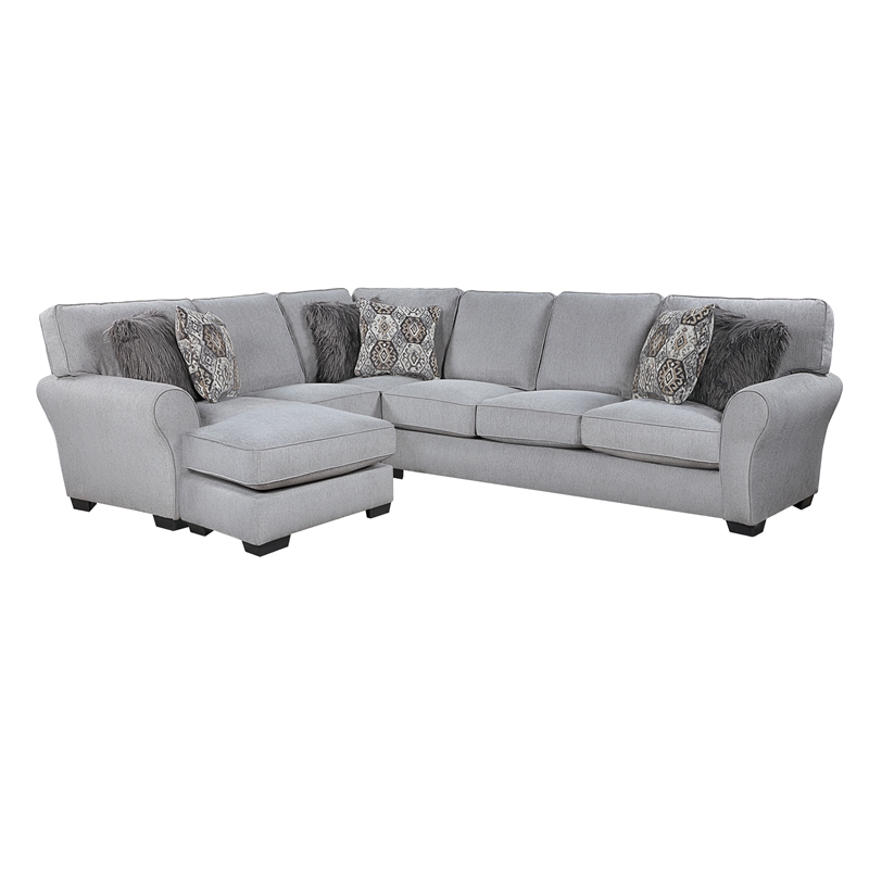 Pemberly Row Chenille 2-Piece Reversible Sectional with Faux Fur Pillows in Gray