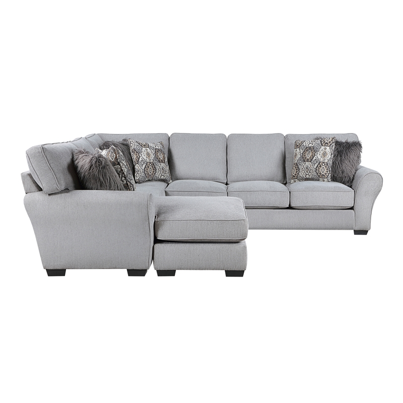 Pemberly Row Chenille 2-Piece Reversible Sectional with Faux Fur Pillows in Gray