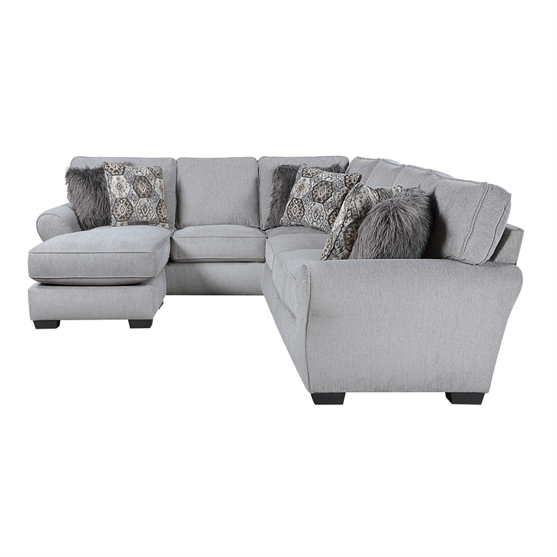 Pemberly Row Chenille 2-Piece Reversible Sectional with Faux Fur Pillows in Gray