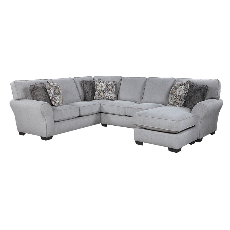 Pemberly Row Chenille 2-Piece Reversible Sectional with Faux Fur Pillows in Gray