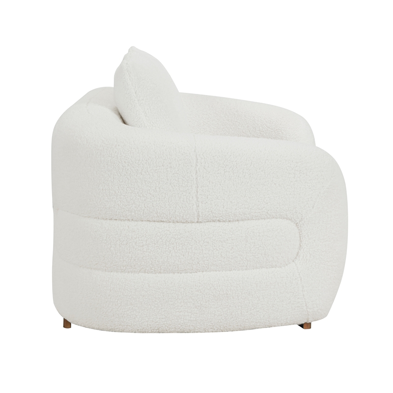 Pemberly Row Sherpa Fabric Love Seat with Gold Base and Pillows in White