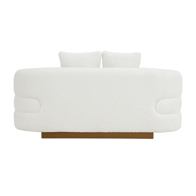Pemberly Row Sherpa Fabric Love Seat with Gold Base and Pillows in White