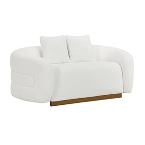 Pemberly Row Sherpa Fabric Love Seat with Gold Base and Pillows in White