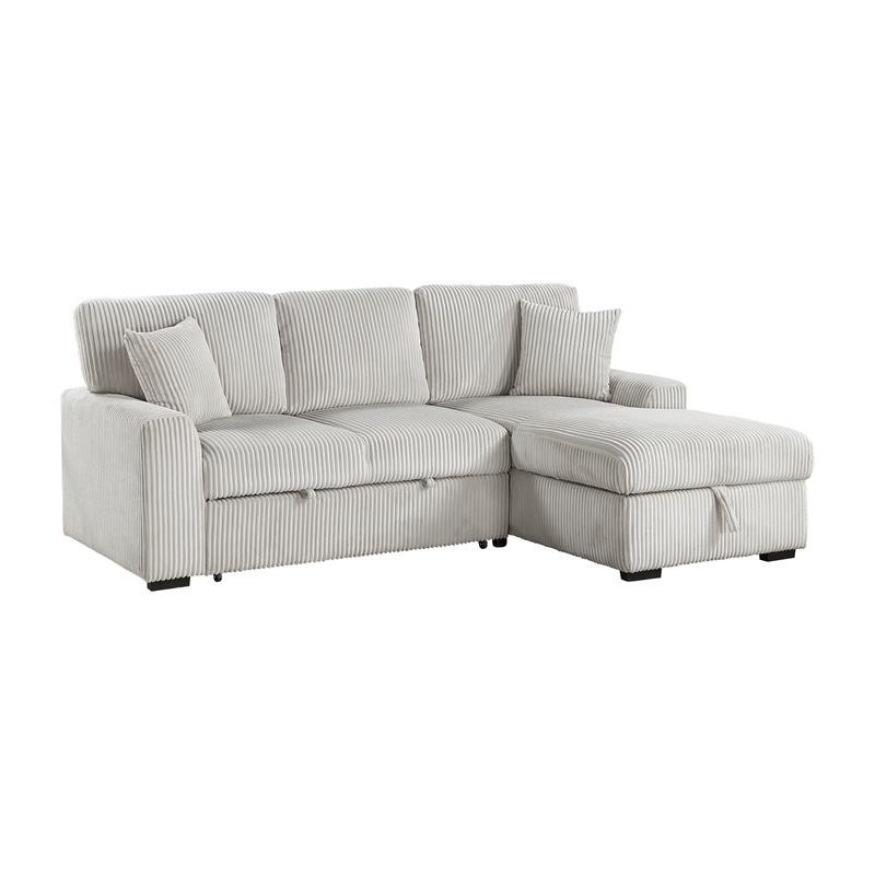 Pemberly Row Corduroy 2-Piece Sectional with Right Storage Chaise & Bed in Gray