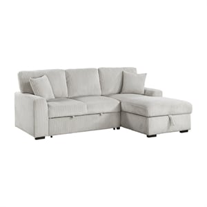 Pemberly Row Corduroy 2-Piece Sectional with Right Storage Chaise & Bed in Gray