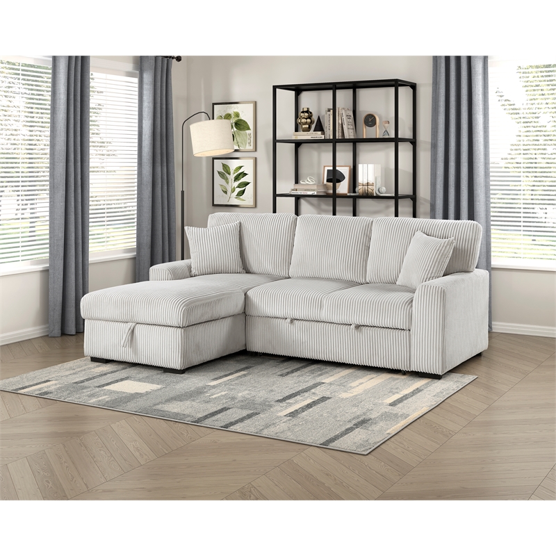 Pemberly Row Corduroy 2-Piece Sectional with Left Storage Chaise and Bed in Gray