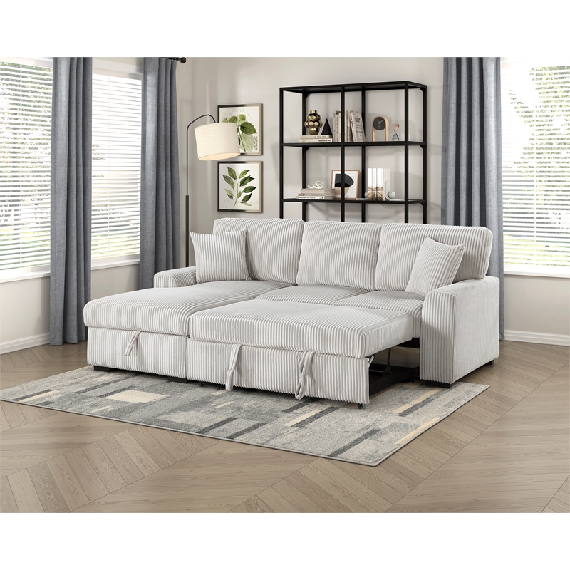 Pemberly Row Corduroy 2-Piece Sectional with Left Storage Chaise and Bed in Gray