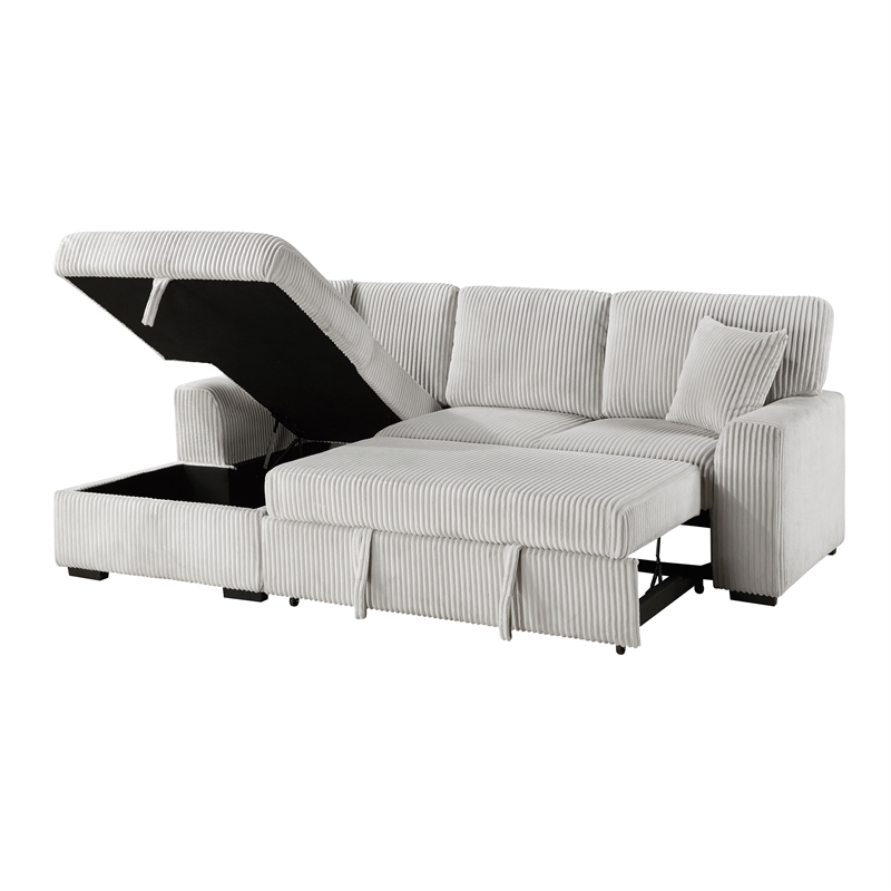 Pemberly Row Corduroy 2-Piece Sectional with Left Storage Chaise and Bed in Gray