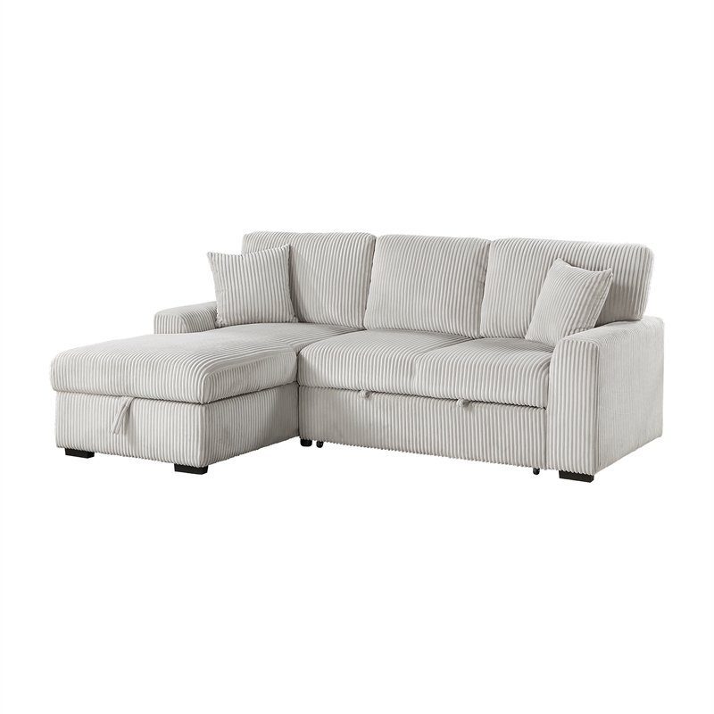 Pemberly Row Corduroy 2-Piece Sectional with Left Storage Chaise and Bed in Gray