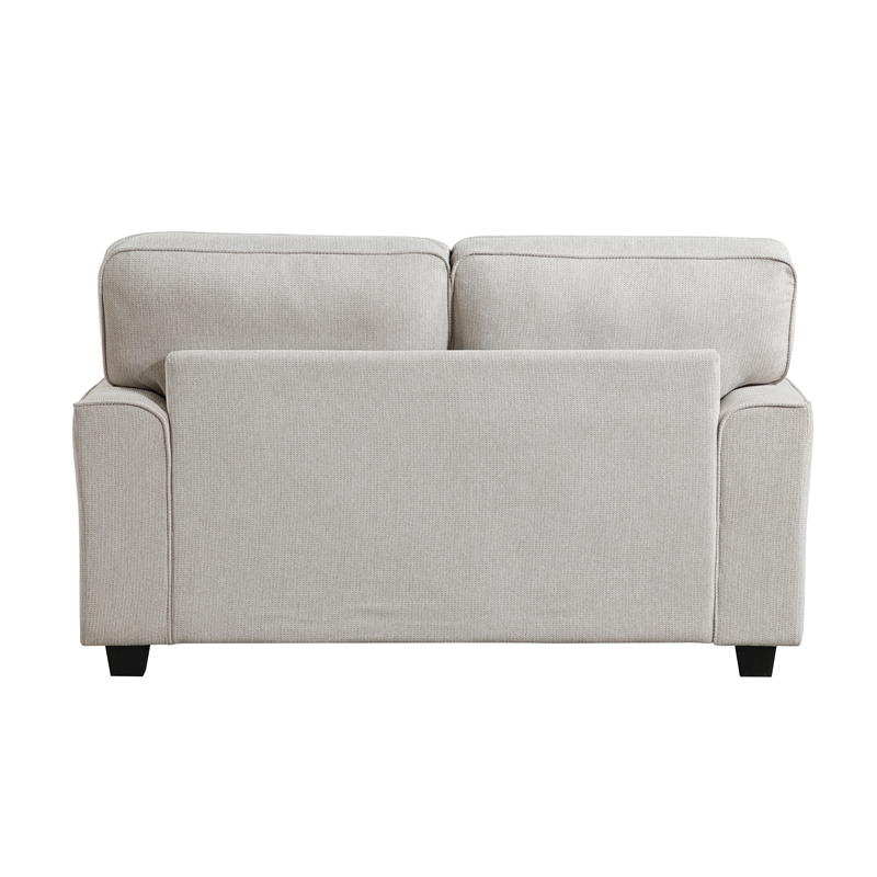Pemberly Row Chenille Love Seat with Nailhead Trim and Pillows in Sand