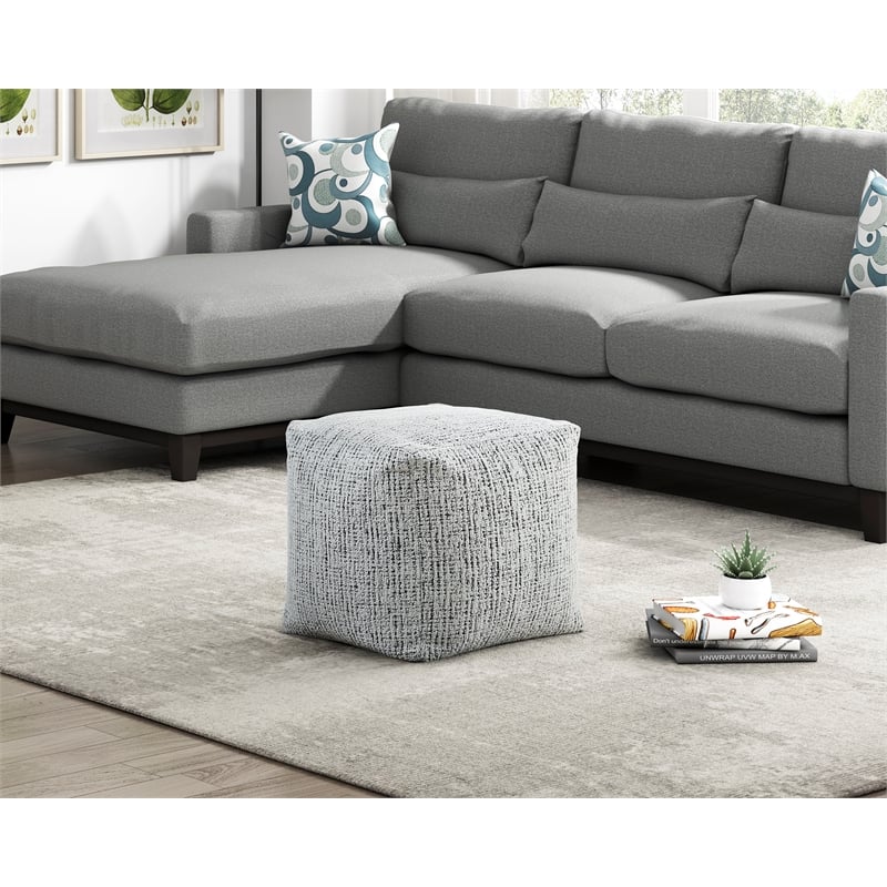 Pemberly Row Chenille Square Accent Pouf with Non-Slip Bottom in Multi-Color