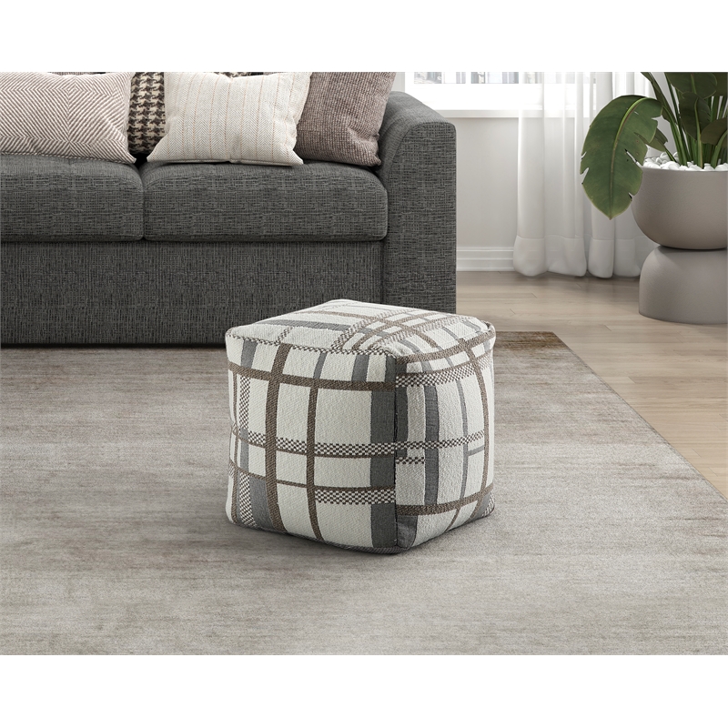 Pemberly Row Jacquard Geometric Square Accent Pouf 300 lbs in Multi-Color