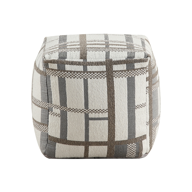 Pemberly Row Jacquard Geometric Square Accent Pouf 300 lbs in Multi-Color