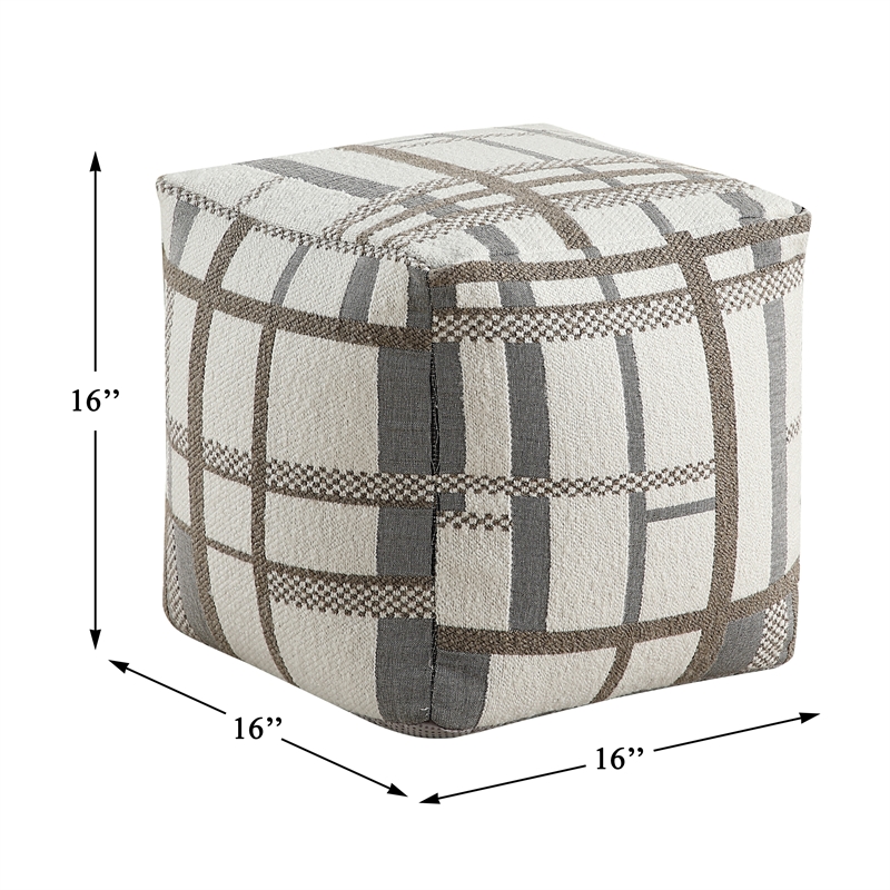 Pemberly Row Jacquard Geometric Square Accent Pouf 300 lbs in Multi-Color