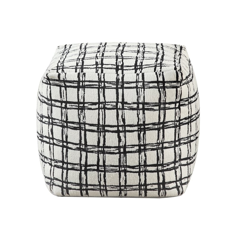 Pemberly Row Jacquard Patterned Square Accent Pouf 300 lbs in Black and White
