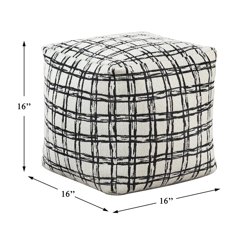 Pemberly Row Jacquard Patterned Square Accent Pouf 300 lbs in Black and White