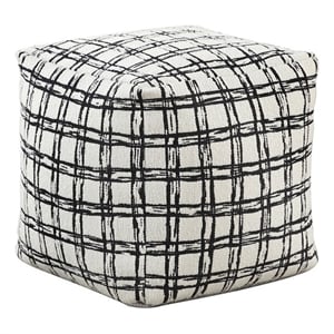 Pemberly Row Jacquard Patterned Square Accent Pouf 300 lbs in Black and White