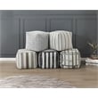 Pemberly Row Jacquard Striped Square Accent Pouf 300 lbs in Black and White