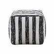 Pemberly Row Jacquard Striped Square Accent Pouf 300 lbs in Black and White
