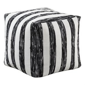 Pemberly Row Jacquard Striped Square Accent Pouf 300 lbs in Black and White