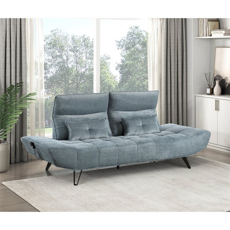 Pemberly Row Chenille Sofa with Power Seat Depth and Headrests in Blue