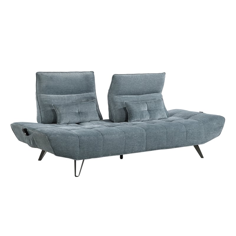 Pemberly Row Chenille Sofa with Power Seat Depth and Headrests in Blue